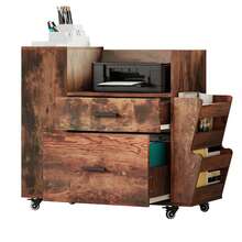 Yitahome Rolling Filing Cabinet With Side Racks & 4 Wheels, File Cabinet With Adjustable Hanging Rods For A4/Letter Documents, Printer Stand For Home Office, Brown - Brown - View 8
