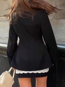 女款優雅時尚性感鏤空立領長袖西裝外套 素色 派對街頭日常約會 秋冬黑色 - 黑色 - 查看 3