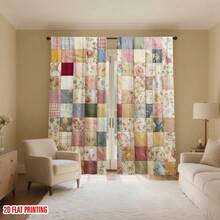2pcs Floral Patchwork Pattern Digital 2D Printed Curtains, 100% Polyester Machine Washable Decorative Curtains, Suitable For Bedroom, Living Room, Kitchen, Balcony, Apartment, Hotel, B&B Exclusive Modern Artist Home Decor (Rod Not Included), Living Room Curtains, Privacy Window Design, Durable Fabric, Autumn, Thanksgiving Decoration, Perfect Holiday Gift For Family And Friends, All Season Applicable, 2D Flat Print, 90gsm - Multicolor - View 6