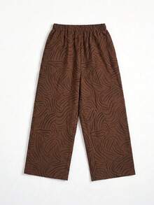 1pc Girls Toddler New Fashion Black Streamline Pattern Retro Straight Leg Pants, Versatile Casual Daily Wear - Brown - View 4