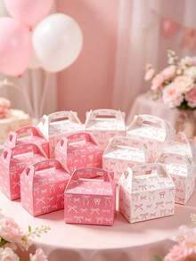 1/6/12pcs Pink Bow Gift Boxes, Bow Theme Birthday Party Decorations, Gift Packaging Boxes, Baby Shower Decorations, Gender Reveal Party Decorations, 1st Birthday Party Favor Boxes, Pink Birthday Decorations, Princess Party Decorations, Wedding Decorations, Bow Decorations, Baby Shower Favors - Multicolor - View 7