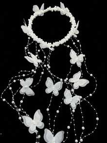1pc Exquisite Faux Pearl Beaded Tassel Hair Chain Headpiece, Handmade, Suitable For Bride Wedding Party Festival Spring Photography - Multicolor - View 7
