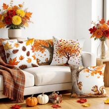 4pcs Autumn Maple Leaf & Squirrel Pattern Pillow Covers, Single-Sided Printed Cushion Covers, Suitable For Living Room, Bedroom, Home Decor, All-Season Use - Multicolor - View 2