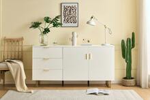 Modern Sideboard With 2 Doors And 3 Drawers – Elegant MDF Furniture Piece In Gold Color Alloy - 白色 - 查看 4
