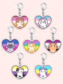 1/7pcs Original 2D Acrylic Keychain Heart Rainbow Cute Cat Cartoon Character Theme Pendant, Colorful Hand-Drawn Style Girls Acrylic Keychain & Bag Charm, Return World Tour Concert Merchandise, Fan Merchandise Casual Party Acrylic Keychain Phone School Souvenir Gift Bag Charm All Seasons Company Event Commemorative Gift For Girlfriend - Multicolor - View 2