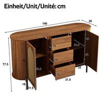 Oval Sideboard With Rattan, Sliding Doors, Drawers, Adjustable Shelves, Wood Effect, Metal Legs, - Walnut - 查看 5