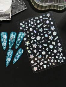 2入雷射極光貝殼海星美甲貼紙，海洋微風海螺氣泡珍珠可愛卡通海洋生物 Y2K 美甲配件，度假適用 - 彩色 - 查看 7