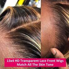 Uveous Ombre Highlight Lace Front Wig Human Hair 4/27 Highlight Colored Bone Straight Wigs 13X4 Transparent Lace Frontal Glueless Wigs Honey Blonde Colored Human Hair Pre Plucked For Women - P4/27 - View 6