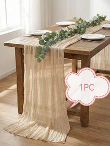 1pc/6pcs 35*71/118/157 Inches Beige Cheese Cloth Table Runner And Napkins, Rustic Transparent Table Runner With Wave Edges. Suitable For Wedding Decoration Arch, Garden Arch, Bridal Shower, Wedding, Festival, Valentine's Day, Holiday, Birthday Party - Beige - View 9