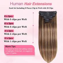 Human Hair Extensions Clip Ins Medium Brown Mixed Caramel Blonde Clip In Hair Extensions #4/27 Blonde Highlights Real Hair Extensions Clip In Human Hair For Women 8pcs - S4/27 - View 9