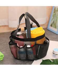 Portable Mesh Toiletry Storage Bag, Beach Bag, Travel Toiletry Bag, Swimming & Bathing Bag, Suitable For Outdoor Camping, Quick-Dry Handbag - Black - View 1