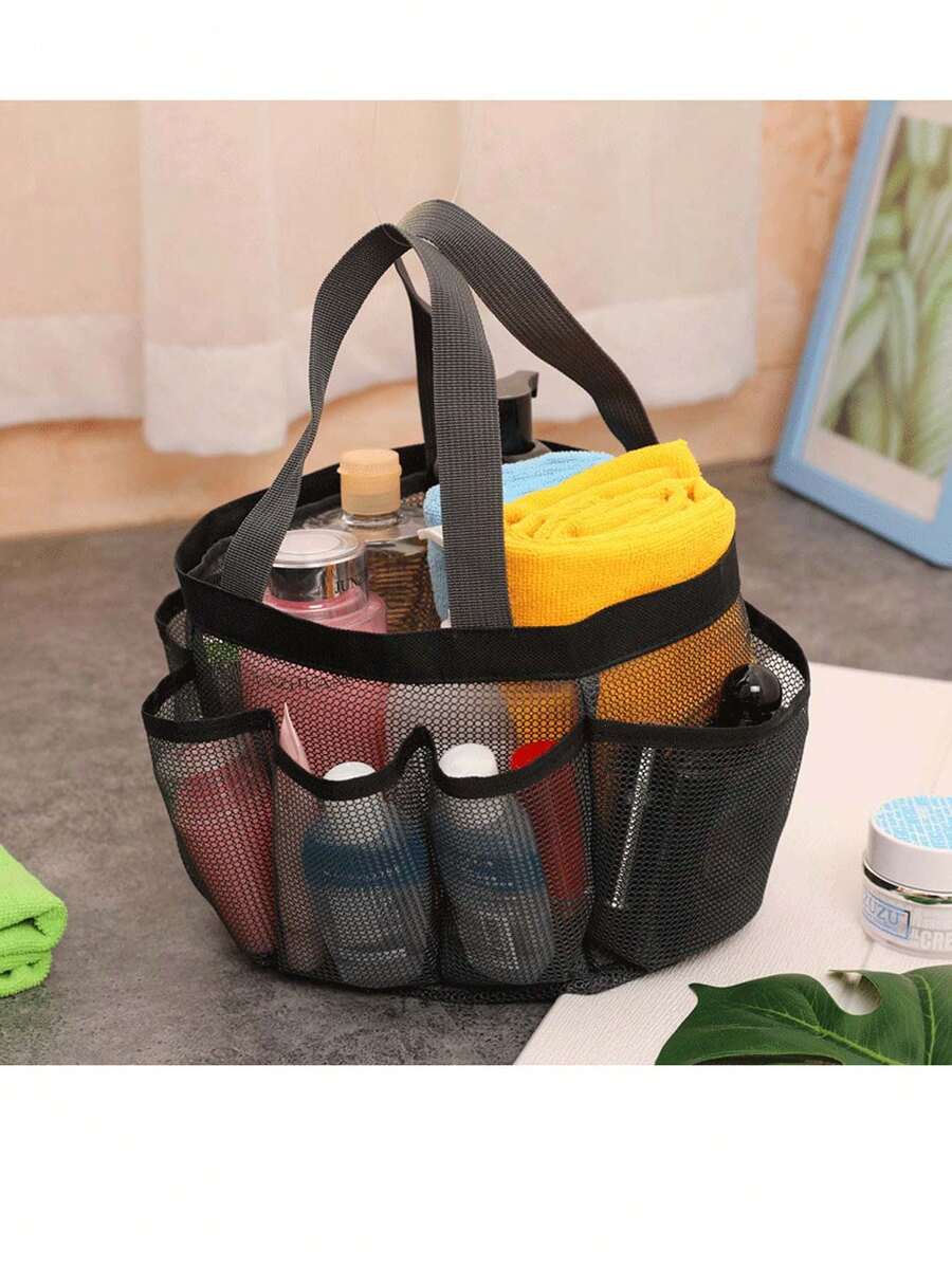Portable Mesh Toiletry Storage Bag, Beach Bag, Travel Toiletry Bag, Swimming & Bathing Bag, Suitable For Outdoor Camping, Quick-Dry Handbag - Black - View 1