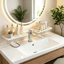Plastic Over Faucet Hanging Sink Storage Rack With Slatted Drainage, Sturdy Durable Space Saving Multi-Functional Sink Organizer Easy To Clean, No Drill Hanging Shelf For Bathroom Vanity Skincare Cosmetics Storage Kitchen Sink Sponge Brush Holder - Multicolor - View 1