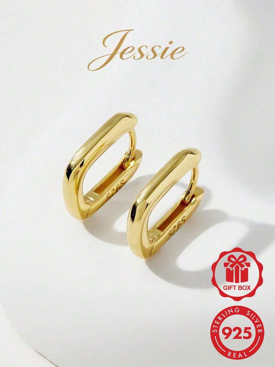 Jessie Jewelry 極簡銀圓耳環 - 金色 - 查看 1