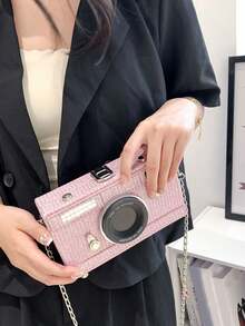 客製化相機包 方形迷你包錢包 多功能優雅復古女款單肩斜跨包 日常使用 禮物 派對晚宴 - 粉色 - 查看 7