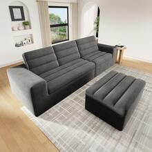 Modular L-Shaped Corner Sofa, Corduroy Fabric, Dark Grey - Dark Grey 4 Seat - View 5