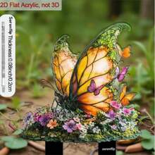 2D Flat Acrylic Butterfly Garden Stake, Floral Monarch Butterfly Yard Decor Sign, Waterproof Outdoor Lawn Ornament, Non-3D Product - A - View 6
