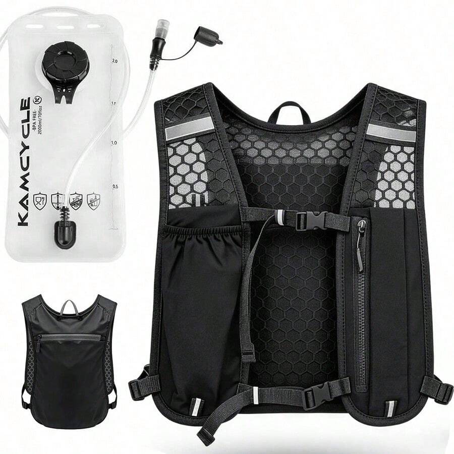 1pc Running Hydration Vest With 1x 2L Hydration Bladder, Lightweight Hydration Backpack, Unisex, With Storage Function, Adjustable Anti-Shake Shoulder Straps, Suitable For Trail Running, Marathon, Cycling - Black - View 1