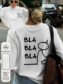 Plus Size Women's Daily Street Simple And Fun Lines Graphic Crew Neck Short Sleeves Casual Summer Women's White Tops - White - View 3