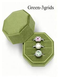 Caixa de Anel de Joias de Veludo, Caixa de Anel de Casamento Octogonal com 3 Compartimentos, Suporte de Exibição de Anel Vintage Premium, Para Cerimônia de Casamento, Proposta e Noivado - Multicolorido - Visão 14