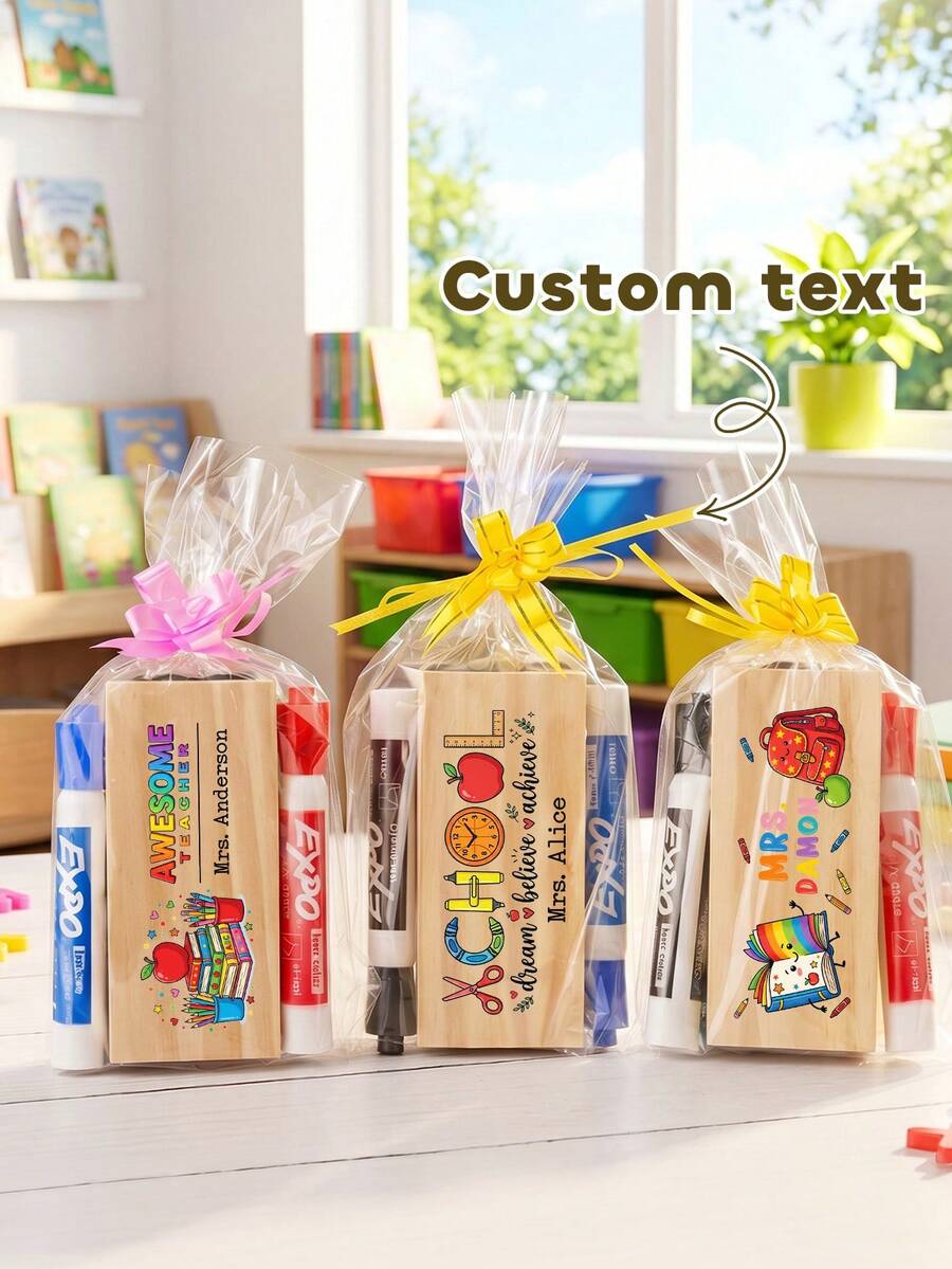 1pc Custom Teacher Name Chalkboard Eraser, Personalized Wooden Blackboard Cleaner, Back To School Teacher Appreciation Gift,Custom Name Blackboard Eraser For Classroom Decor Teacher Gift - Multicolor - View 1