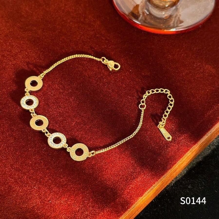 1件不鏽鋼金色梅花四葉花五葉花18K鍍金珍珠母貝手鍊 女款優雅奢華水鑽設計小眾珠寶好友禮物 - 附鑽圓餅手鍊 - 查看 1