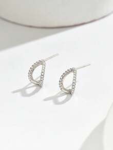 Minimalist Geometric Full Rhinestone Stud Earrings, Elegant Versatile Commuter Style - Earrings 1343 - View 1