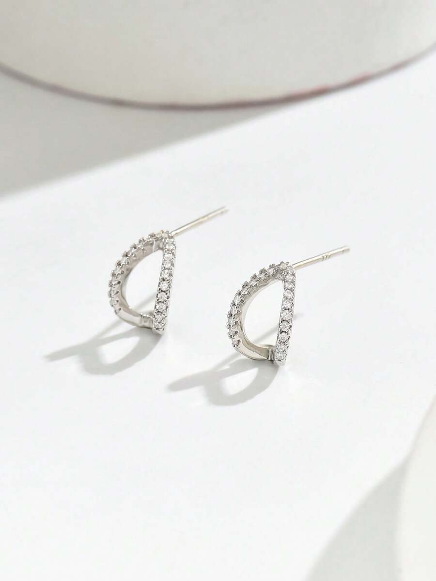 Minimalist Geometric Full Rhinestone Stud Earrings, Elegant Versatile Commuter Style - Earrings 1343 - View 1