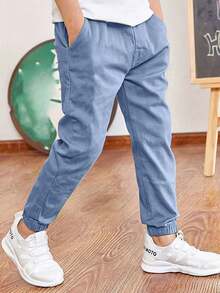1 chiếc quần cargo thường ngày cho bé trai tuổi teen, có túi, thích hợp cho mùa xuân/thu. - Màu xanh bụi bặm - Xem 1
