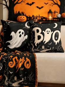 1/4pcs New Halloween Pattern Pillowcase, Halloween-Themed Cushion Cover, Decorative Pillowcase, Square Pillowcase, Halloween Decoration, Decorative Pillow, Suitable For Living Room, Sofa, And Bedroom Party Decoration, Pillow Insert Not Included - Multicolor - View 7