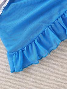 4-8 Years Girls Starfish Print Ruffle Strap One Piece Swimsuit With Cover Up Skirt 2 Piece Set For Pool Beach Hot Spring - Blue - View 7