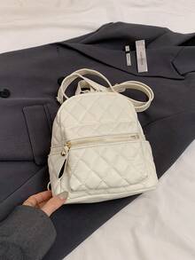 1pc PU Fabric Embroidery Thread Quilted Mini All-Purpose Casual Back Pack - White - View 7