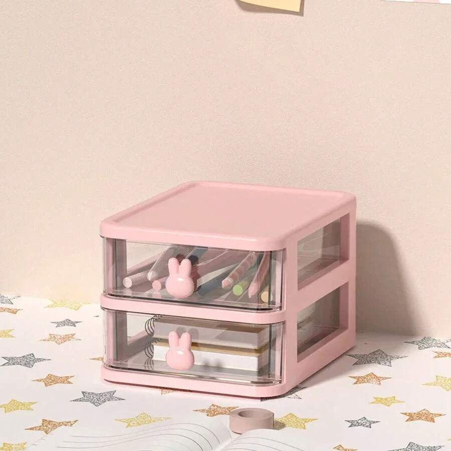 Caja de almacenamiento para encimera, contenedor de almacenamiento de maquillaje, caja de almacenamiento tipo cajonera de escritorio, accesorios para el cabello, estante de almacenamiento de artículos diversos, 1 ud. - Dos capas rosa - Ver 1