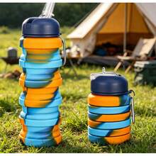 1pc Unisex Collapsible Silicone Water Cup Foldable Travel Bottle With Spout Leak Proof Camping Mug For Outdoor Hiking Gym Office - LJ1041Y-b 迷彩黃藍 - 查看 12