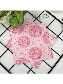 20pcs/40pcs/60pcs/Set, Pink Disco Party Napkins, Colorful Sphere & Star Print - 2-Ply Durable Paper, Suitable For Birthday, Wedding, Seasonal Celebrations - Highly Decorative And Versatile Table Setting Essential, Birthday Party Supplies, Wedding Decor - Multicolor - View 7