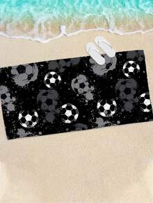 [Soft & Quick-Dry]250gsm Microfiber Beach Towel | 70*140cm/90*180cm Optional | Ink Splatter Football Pattern Print | High Absorbency Portable Swimming Towel, Bathroom Decor, Swim Towel, Beach Towel | Suitable For Summer Beach, Swimming, Travel, Camping, Fitness - Ink-stained Soccer Ball - View 8