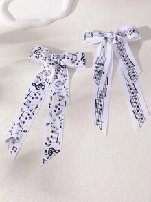 1件/2件裝 女款時尚百搭白色音符緞帶蝴蝶結髮夾，適合日常配戴、音樂節、派對、聚會裝飾髮飾，抓夾 - 彩色 - 查看 12
