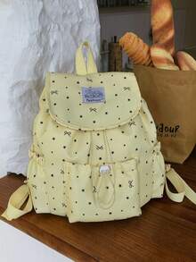 1 pieza Mochila con solapa y cordón con patrón de estrella/lazo, mochila de gran capacidad para uso diario, mochila ligera para el campus, accesorio de moda, adecuada para niñas/adolescentes/estudiantes, aplicable para escuela, trabajo, uso diario, viajes - Multicolor - Ver 15