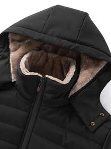Men's Winter Casual Daily Stand Collar Detachable Hooded Fleece Jacket - Black - View 7