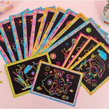 DIY Magic Scratch Rainbow Art Paper Set With Bamboo Stylus, Fun Graffiti Craft Kit For Kids, Children's Day Gift & Creative Coloring Tool - Multicolor - View 9