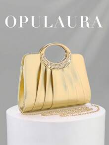 Bolso de mano de noche con cristales y brillantes para mujer de OpulAura, bolso de mano formal con tachuelas de de lujo, adecuado para galas, fiestas, cumpleaños, bodas como bolso - Dorado 2 - Ver 2