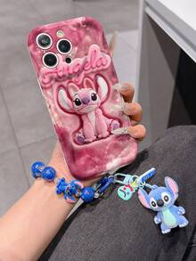 Disney Has Authorized, Phone Case - Chain Set, The Stitch Lilo & Stitch 3D Phone Case Plus A Silicone 3D Stitch Bracelet With Metallic Ring Removable Bracelet, Stitch And Angel Pattern, Compatible With Iphone17/16/15/14/13/12/27/XS/XR/X Plus Pro Max, A Stylish Cartoon Phone Case, The Perfect Gift Choice, Phone Protection, Durable Phone Cover, Great Gift For Friends And Family. - 白色 - 查看 1