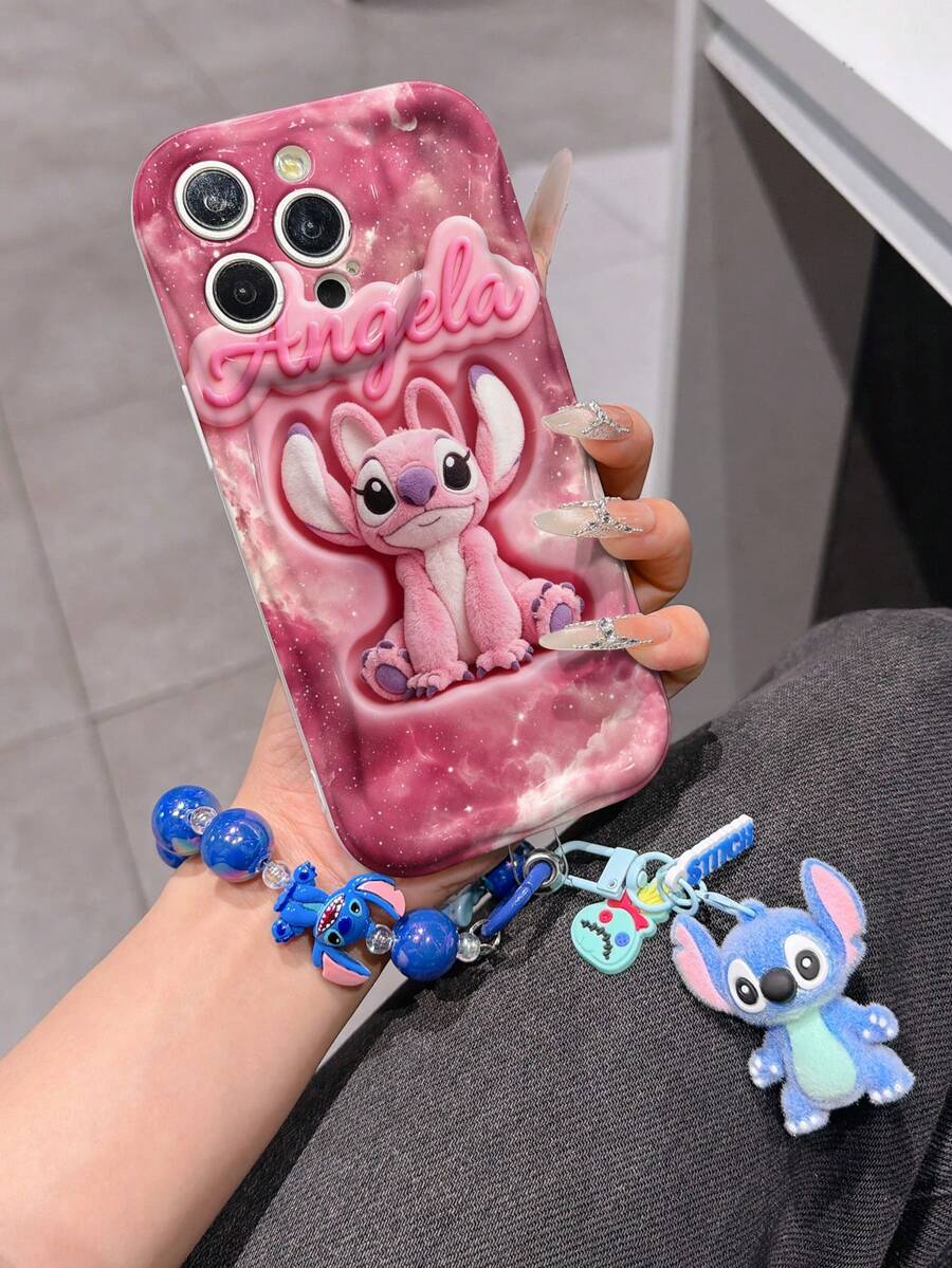 Disney Has Authorized, Phone Case - Chain Set, The Stitch Lilo & Stitch 3D Phone Case Plus A Silicone 3D Stitch Bracelet With Metallic Ring Removable Bracelet, Stitch And Angel Pattern, Compatible With Iphone17/16/15/14/13/12/27/XS/XR/X Plus Pro Max, A Stylish Cartoon Phone Case, The Perfect Gift Choice, Phone Protection, Durable Phone Cover, Great Gift For Friends And Family. - 白色 - 查看 1