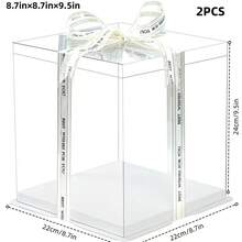 2件裝透明禮品盒－多款可選，可用於花卉與鞋類包裝，適合各種節日、慶祝活動與戶外聚會，全年皆可用（含緞帶） - A - 查看 23