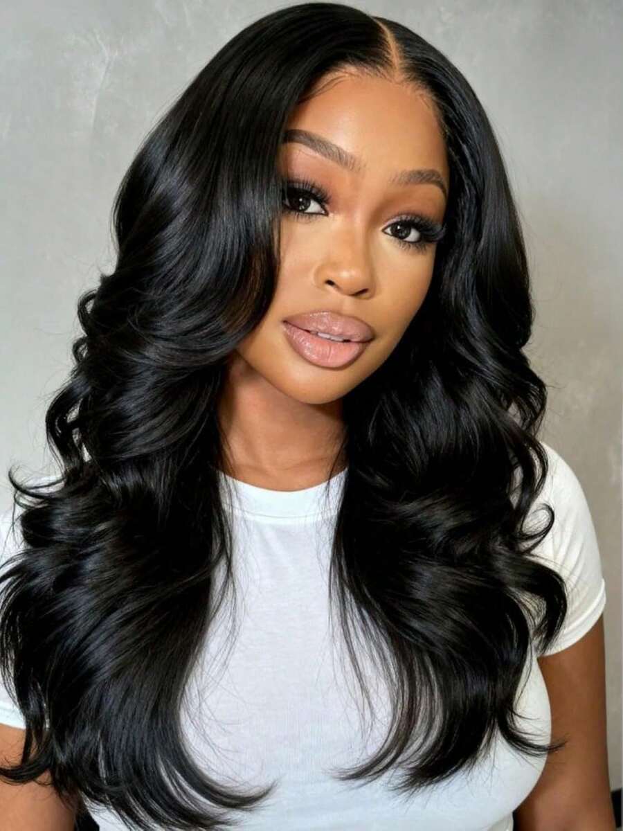 22 Inch Women's U-Shaped Layered Curly Synthetic Fiber Heat Resistant Clip-In Half Wig, Suitable For Daily, Party, Vacation, Available In Black/Golden/Brown Highlights - Black - View 1