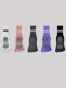 1/3/5 Pairs Five Toe Yoga Socks, Non-Slip Professional Women Pilates Socks, New Non-Slip Socks, Suitable For All Seasons, Mid-Calf - Multicolor - View 8
