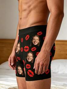 1pc Men's Customized Black Boxer Briefs, Fun Photo Prints, Anniversary Gift For Boyfriend, Couple-Matching, AI Design, Personalized Gift - Multicolor - View 2