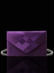 Fashion Satin Trim Evening Clutch Envelope Shoulder Bag, Elegant Bridal Wedding Gift Shoulder Bag, Ball Bag, Comes With Sparkling 3 PiecesRhinestone Jewelry Set, Including Sparkling Rhinestone Pendant Necklace, Earrings And Bracelet, Suitable For Parties, Balls, Evening Events And Gatherings - Purple - View 2
