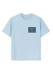 Camiseta de manga corta con cuello redondo y estampado divertido casual para niño preadolescente, top de verano - Celeste - Ver 8