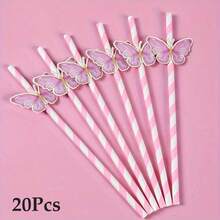 1/10pcs Butterfly Wing Paper Straws, Multi-Occasion Party Supplies, Suitable For Wedding, Bridal Shower, Birthday, Event And Celebration Decoration Drinking Straws - Butterfly - View 16